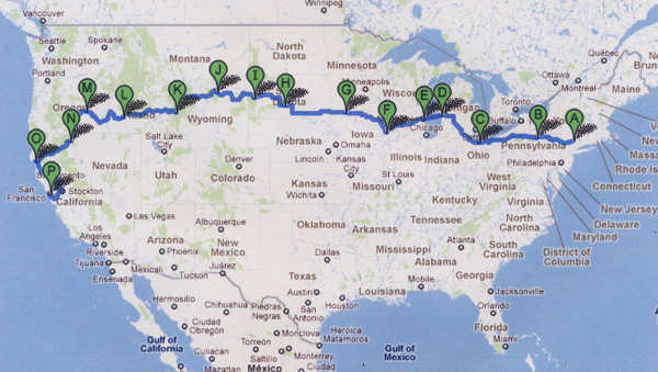 2012 Motorcycle Cannoball Route Map (Courtesy of motorcyclecannonball.com)