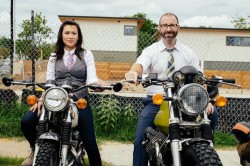 Kristin and Cliff Fisher (owner of Stasis Motorcycles) looking dapper.