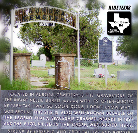 The mysterious Aurora Cemetery, off Old Base Road in Aurora, Texas. Photograph by Brett Ringger.