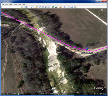 Figure 3 Google Earth zoomed in shows we’d have to ride across the creek bed itself.