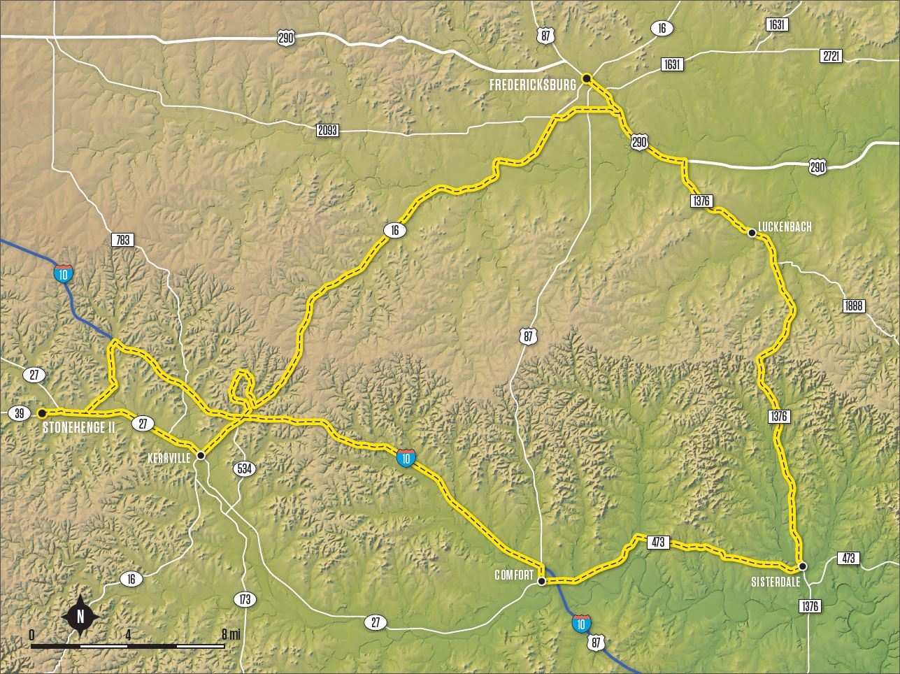 Fredericksburg to Kerrville map - Ride Texas