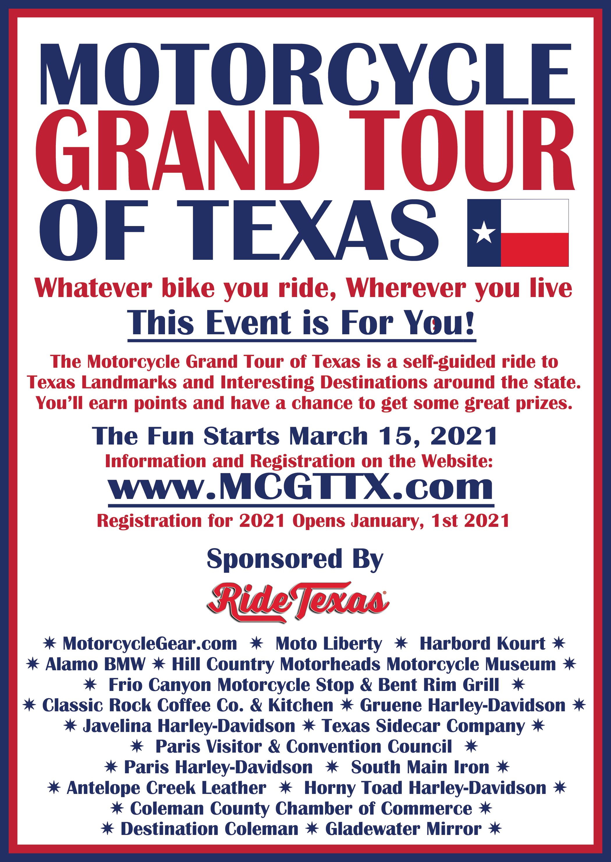 Motorcycle Grand Tour of Texas 2021 Registration Opens Jan. 1! Ride Texas