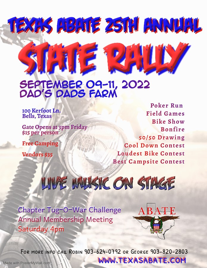 Texas ABATE State Rally 2022 Bells, Texas Motorcycle Event